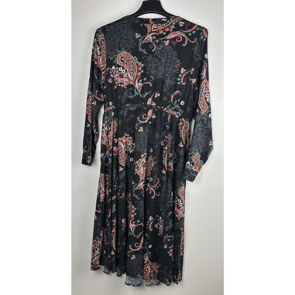 Torrid Midi Challis Skater Dress Black Paisley Plus Size 1 1X Boho Festival - Picture 9 of 13